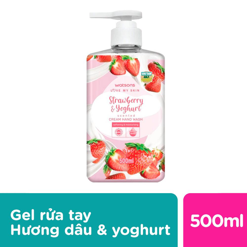 Kem Rửa Tay Watsons Love My Skin Strawberry Yoghurt Scented Cream Hand Wash 500ml