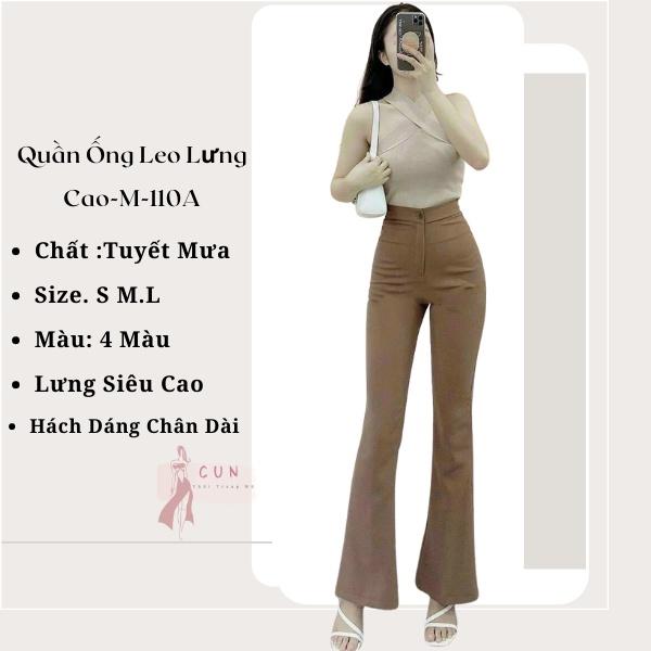 Quần Ống loe nữ lưng cao dáng dài chất tuyết mưa, co giãn nhẹ chuẩn from lưng siêu cao