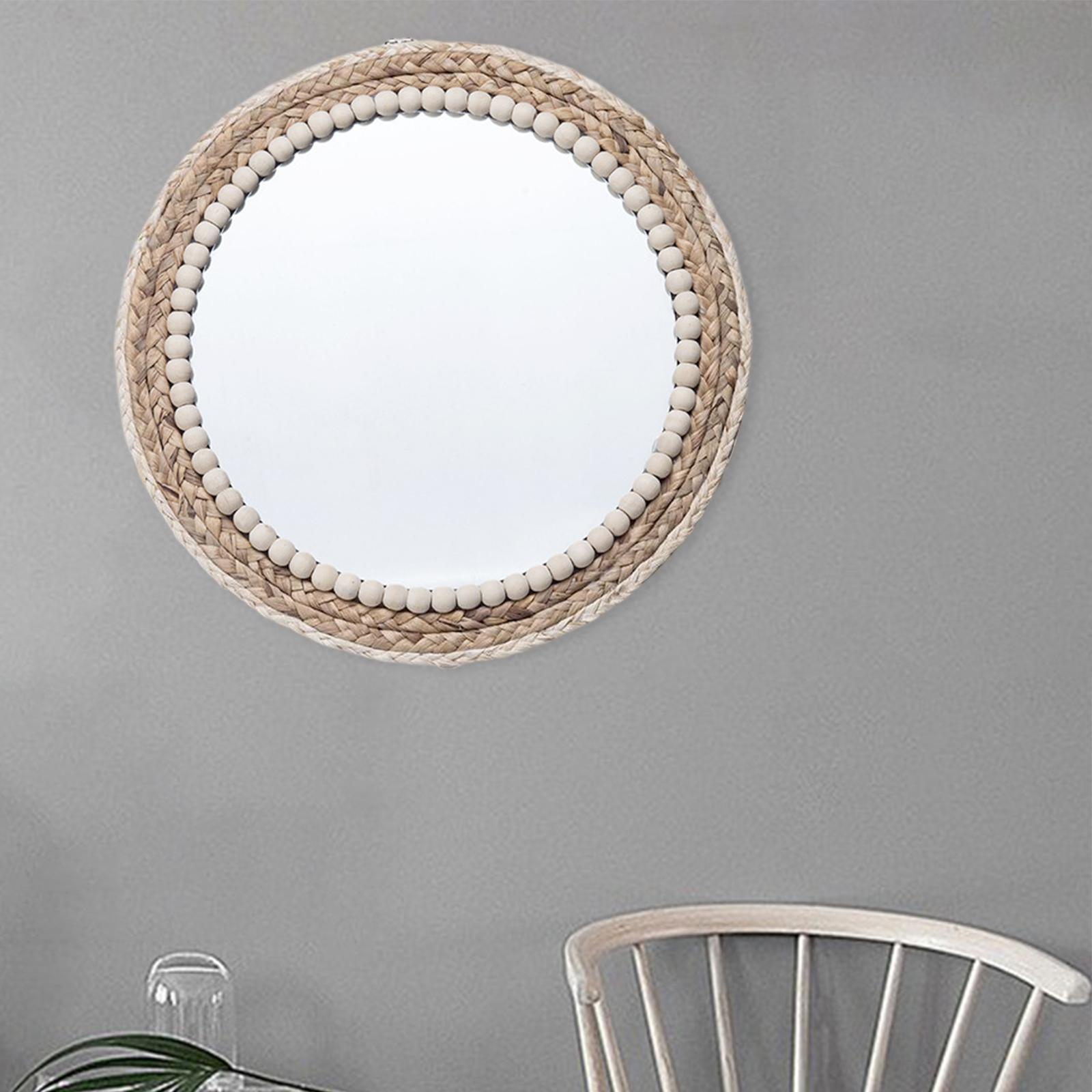 Round Mirror Straw Rope Hanging Wall Mirror for Apartment Decor