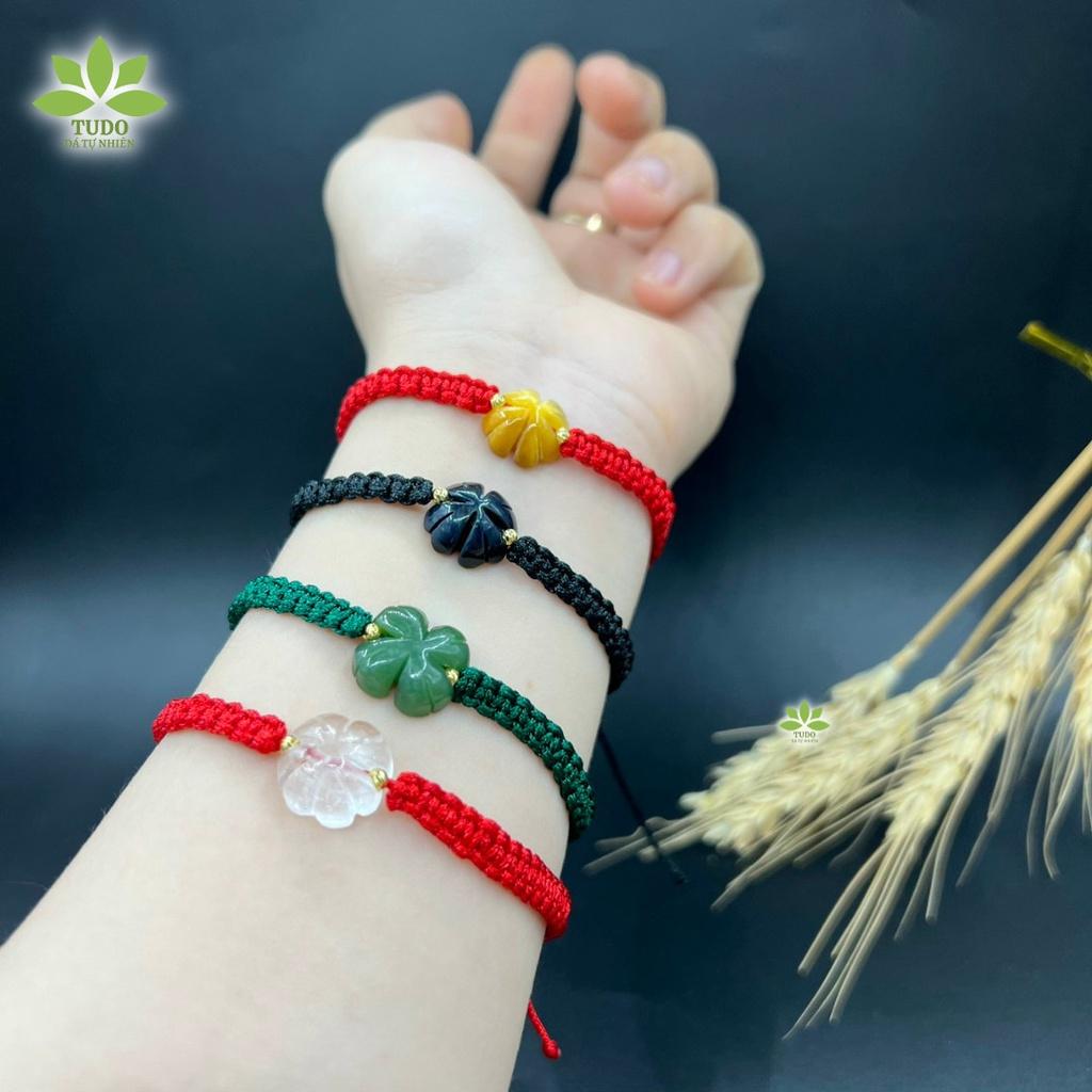 Vòng Tay Nữ Đẹp - Vòng Phong Thủy Đủ Mệnh TUDO AU10K Cỏ 4 Lá Tết Dây Handmade B51K400K300
