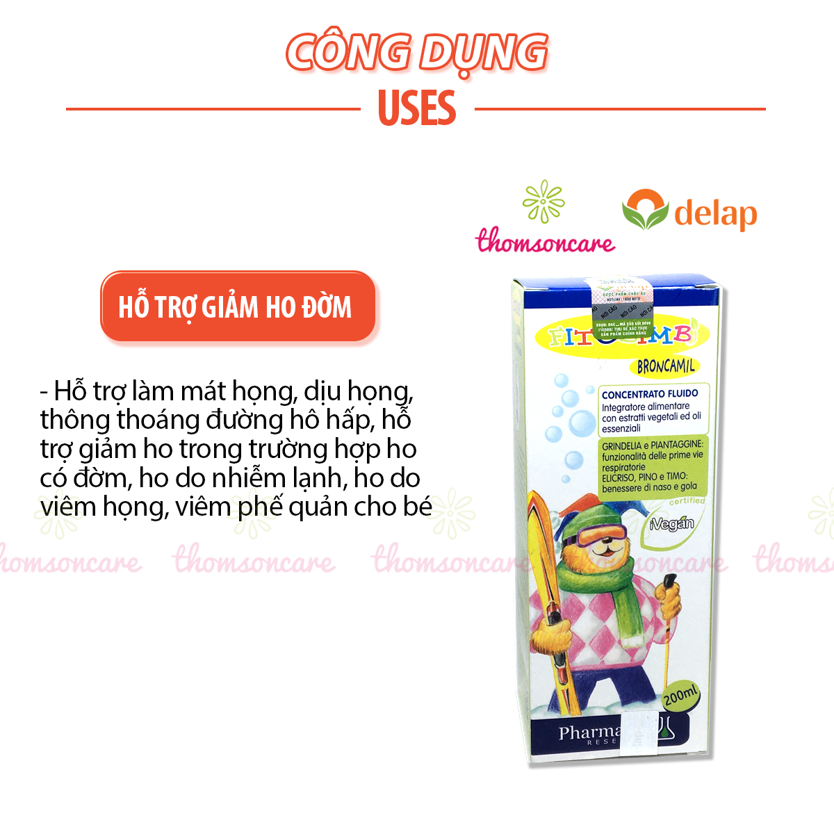 Broncamil Bimbi - Siro hỗ trợ giảm ho cho bé - Của hãng Fitobimbi - Nhập khẩu từ Ý
