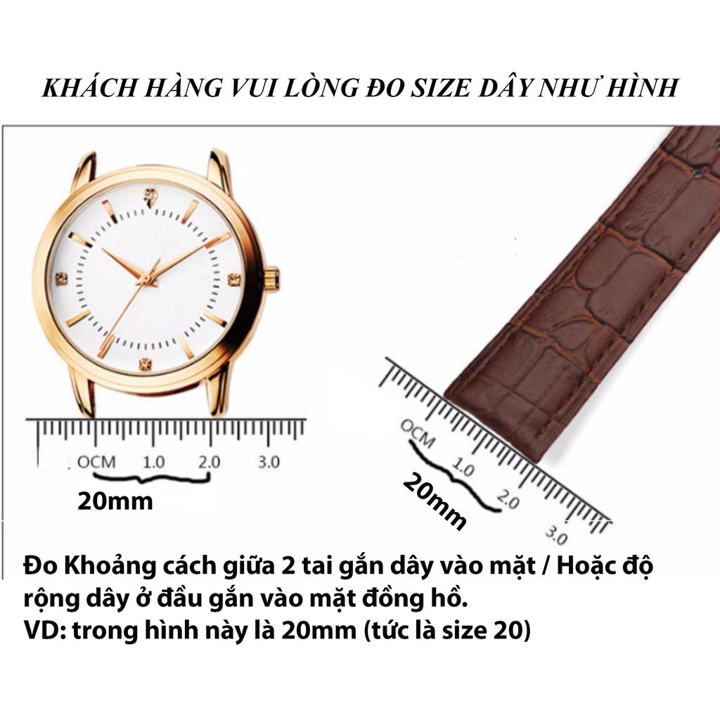 Dây đồng hồ da bò mặt cật trơn, size 18mm 19mm 20mm 21mm 22mm