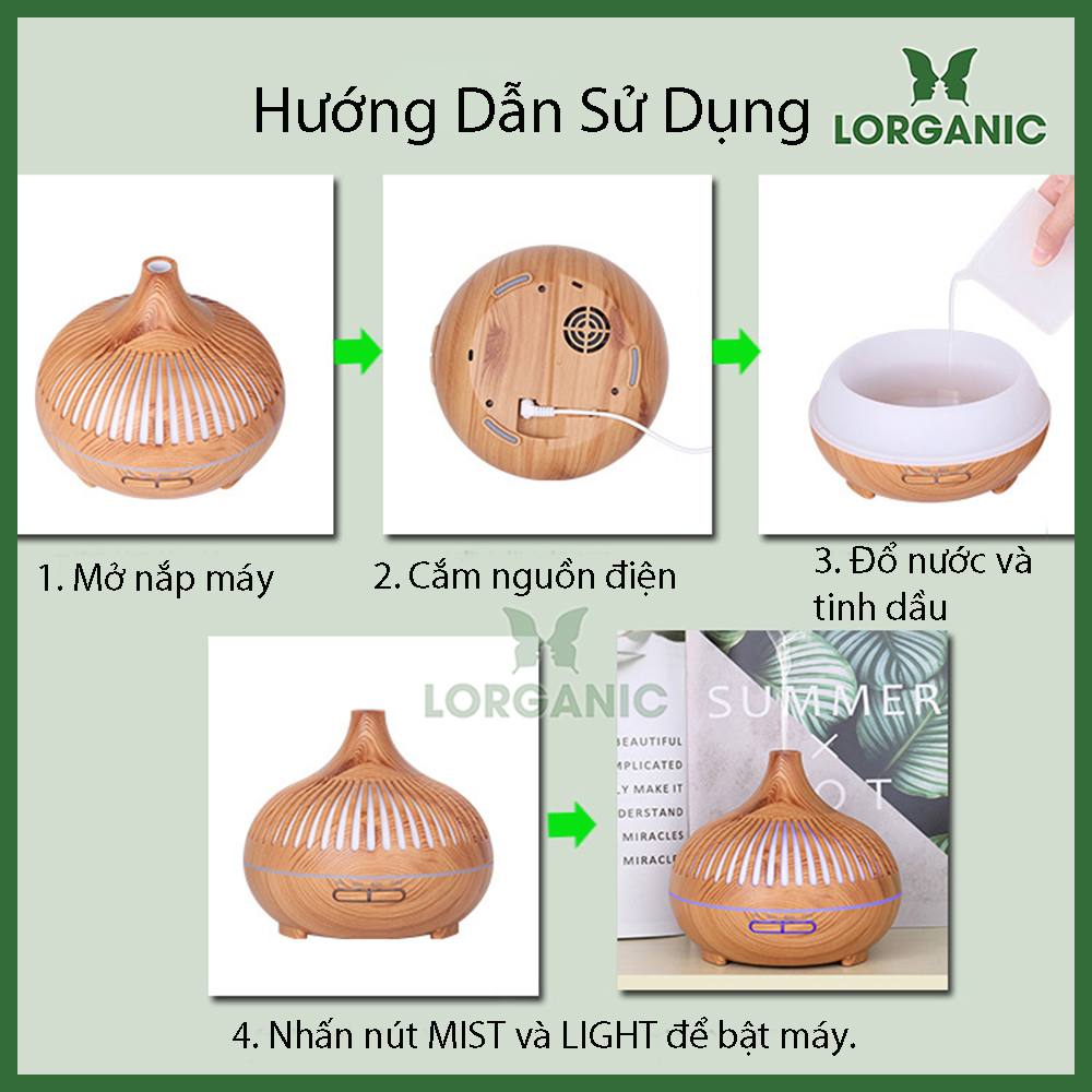 Combo máy khuếch tán/ máy xông tinh dầu Lorganic Giọt Nước Sọc FX2073 + tinh dầu sả chanh Lorganic 10ml/ Phun sương sóng siêu âm/ Thích hợp xông phòng 15-40m2.
