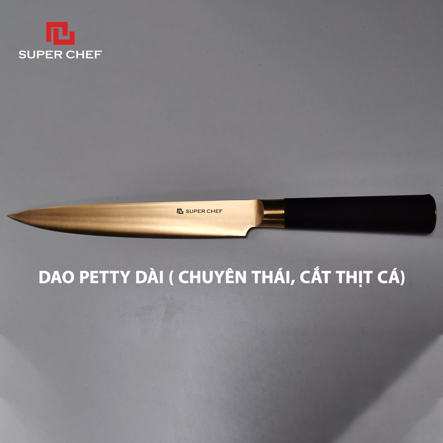 Bộ Dao Bếp Mạ Titan (5 cái) Cao Cấp Chính Hãng Super Chef Bằng Thép Không Gỉ, An Toàn Sức Khỏe, Sắc Bén, Siêu Bền Bỉ Lâu Cùn,Đa Năng Siêu Tiện Lợi Kèm Theo Giá Đỡ Dao Sang Trọng