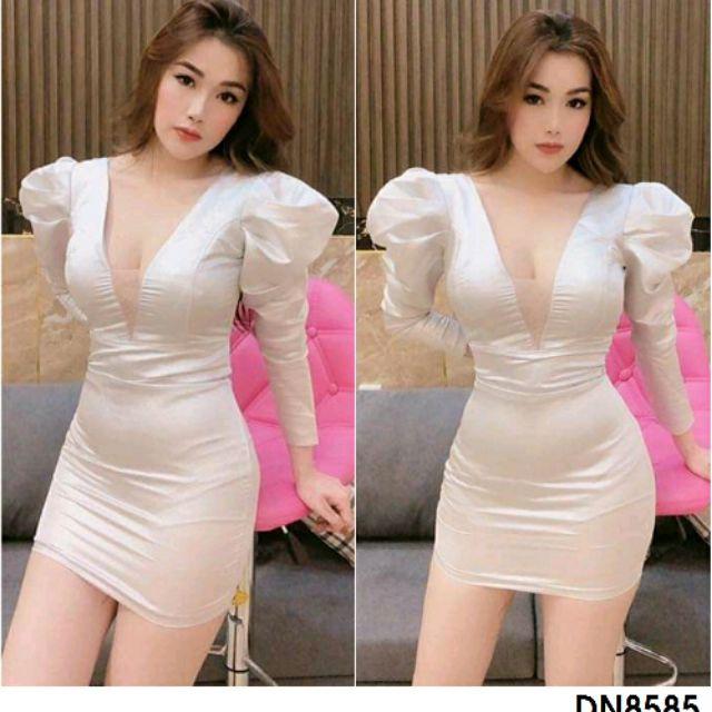 Đầm body lụa tay phồng sexy