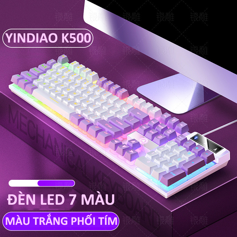 Bàn phím giả cơ YINDIAO K500 đa dạng màu sắc kèm theo đèn led 7 màu xuyên phím dành cho game thủ - Hàng Chính Hãng