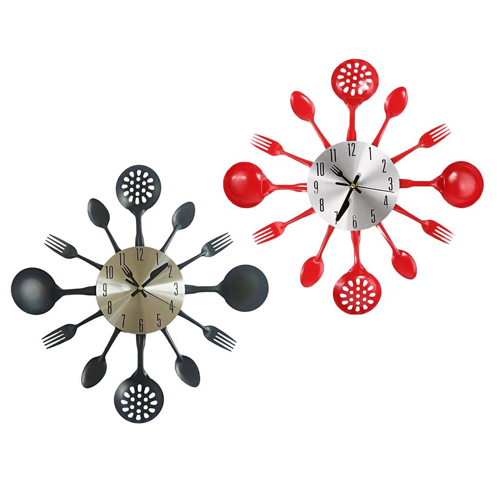 Kitchen Wall Clock 3D Kitchen Spoon Fork Wall Clock Wall Wall Room Black