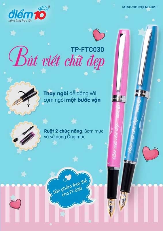 Bút Máy Điểm 10 Thiên Long TP-FTC030 Thân Hồng - Mực Đen