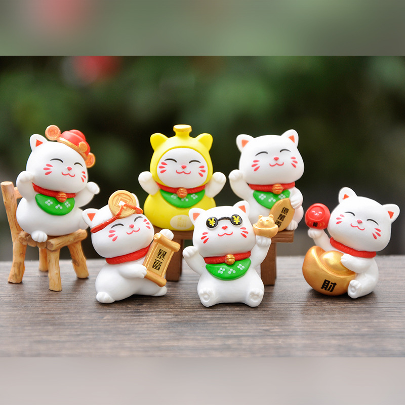 Mô Hình Mèo Lucky Mini Bộ 6 Trang Trí Tiểu Cảnh Decord Ô tô_ Hàng chính hãng