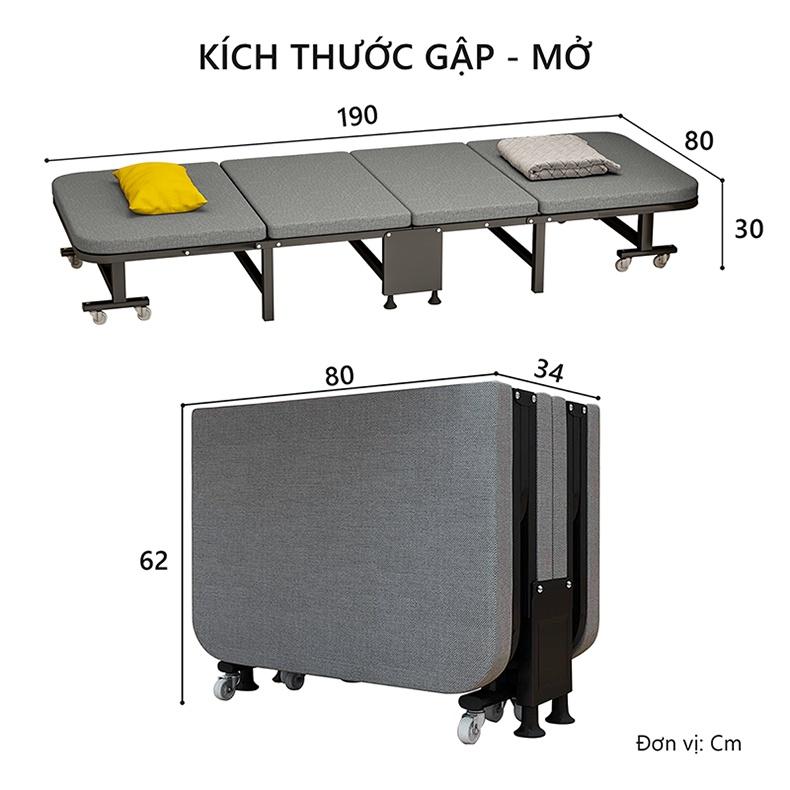 Giường gấp ngủ trưa văn phòng có bánh xe, Giường gấp gọn Sofa di động khung thép chắc chắn