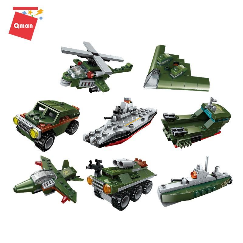 Đồ chơi lắp ghép xếp hình quân sự 8 trong 1 Chiến xa lội nước  Qman 1803