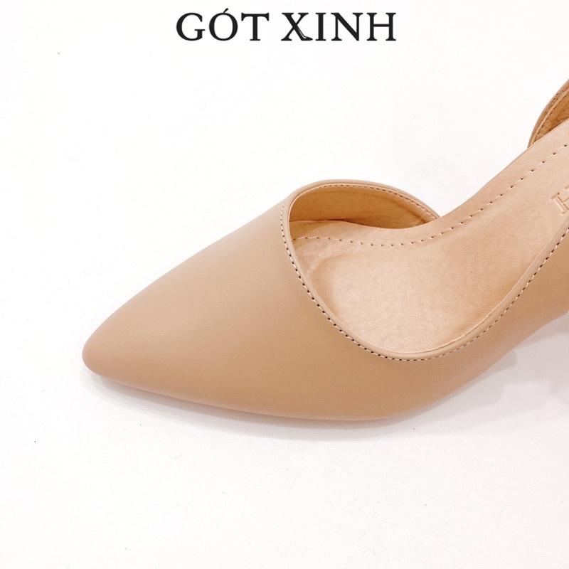 Giày cao gót nữ GÓT XINH G2 da mềm cao 7cm gót nhọn hở gót