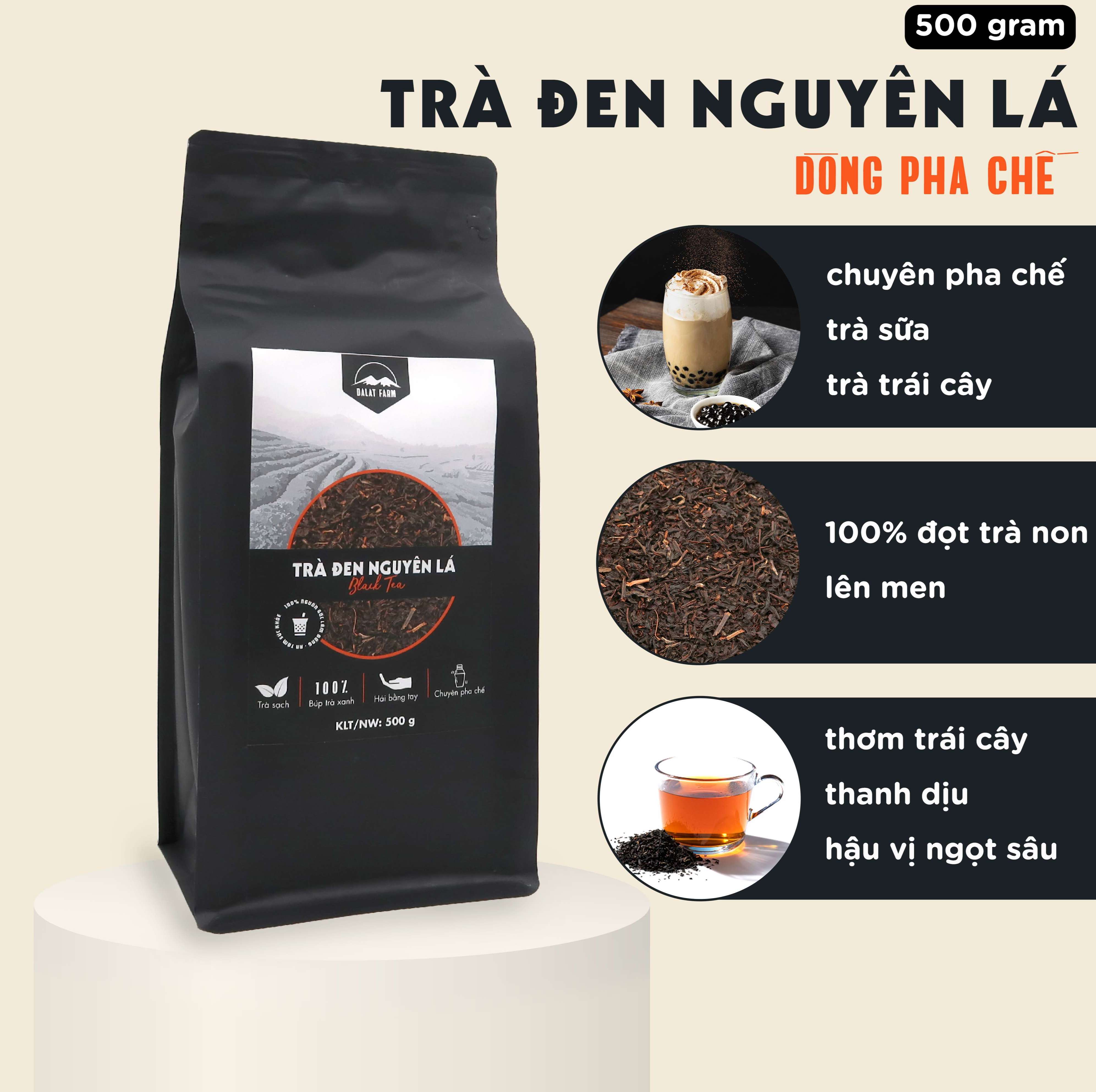 Trà Đen Nguyên Lá Dalat Farm - Túi thiếc 500g