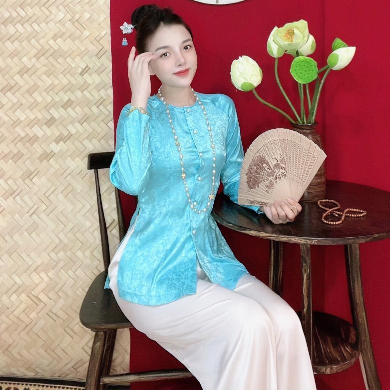 GẤM BÀ BA CỔ TRÒN Bigsize Trang phục truyền thống,Bộ quần áo Phật tử, đồ lam đi chùa mẫu nữ vải gấm - Áo Hồng (Ko quần)