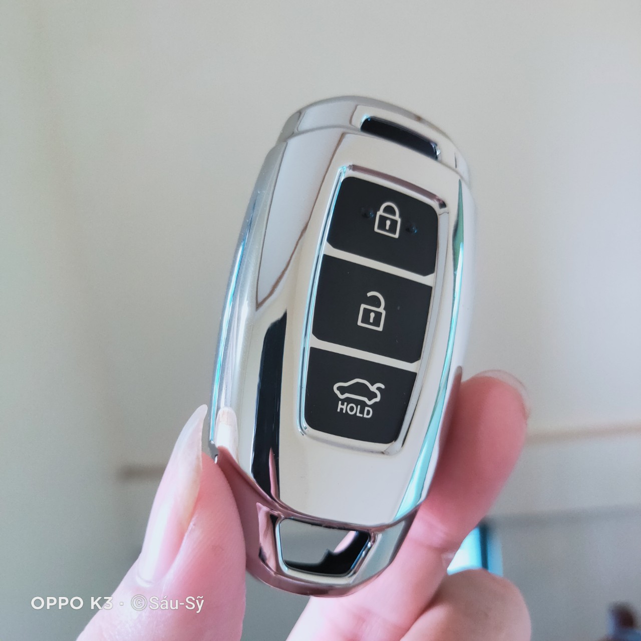 Bao chìa khoá ô tô Kona, Accent, Santafe silicon mạ crom bản 3 nút Full hộp