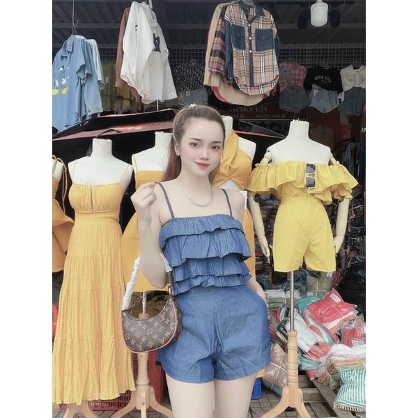 Set Đi Chơi 2 Dây Nữ, Jean Mềm 3 tầng, Quần có Túi, Freesize 40-55kg, tuỳ chiều cao - HÌNH CHỤP THẬT