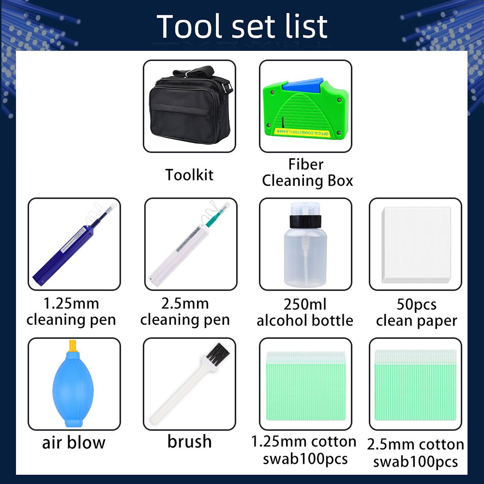 Optical Fiber End Face Cleaning Tool Set Fiber Optic Cleaning Tools with Cleaning Box Cleaning Pen Toolkit Brush Cotton Swabs