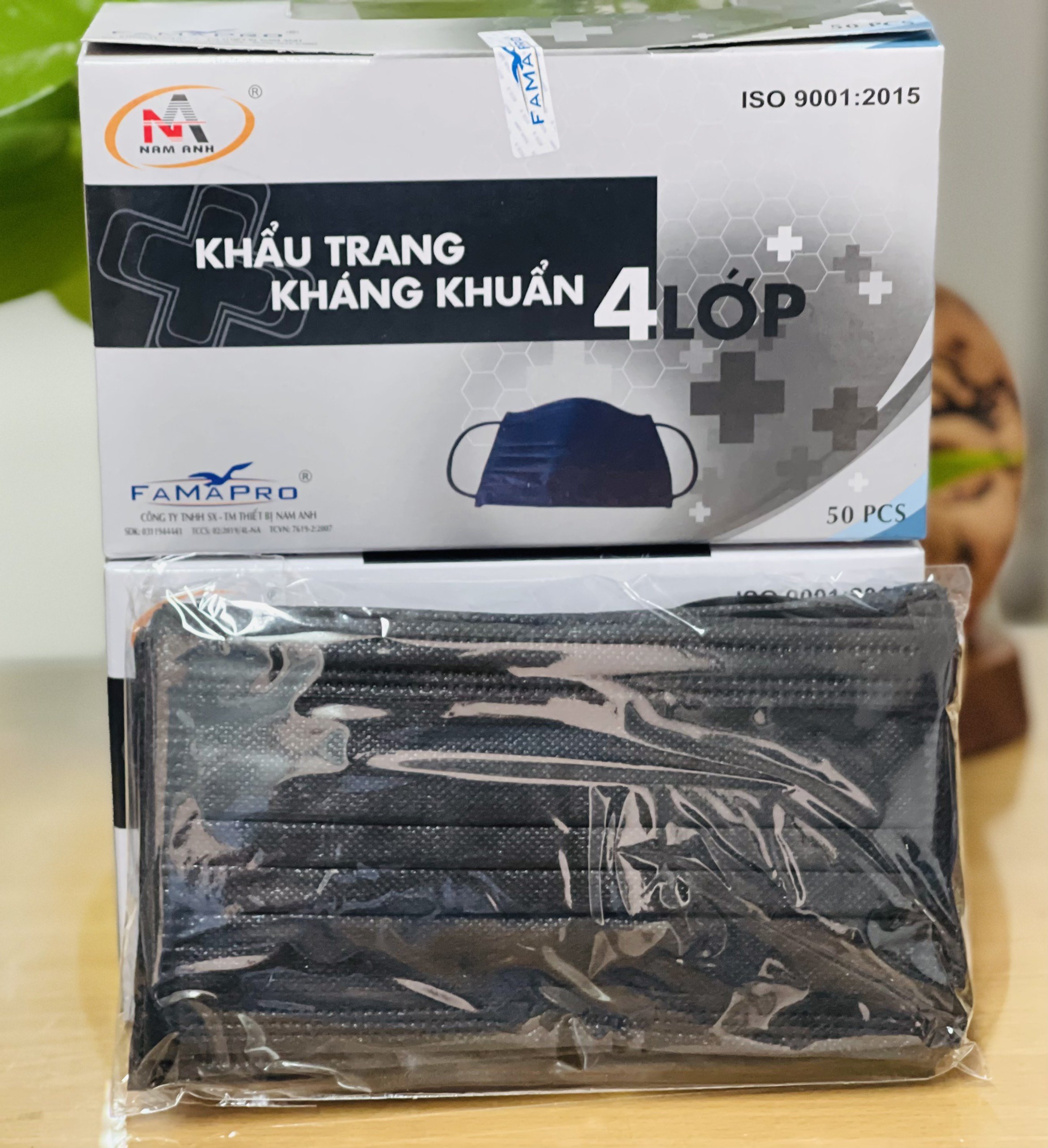 3 Hộp Khẩu Trang Y Tế Kháng Khuẩn 4 Lớp Nam Anh (Hộp 50 Cái - Màu Đen)