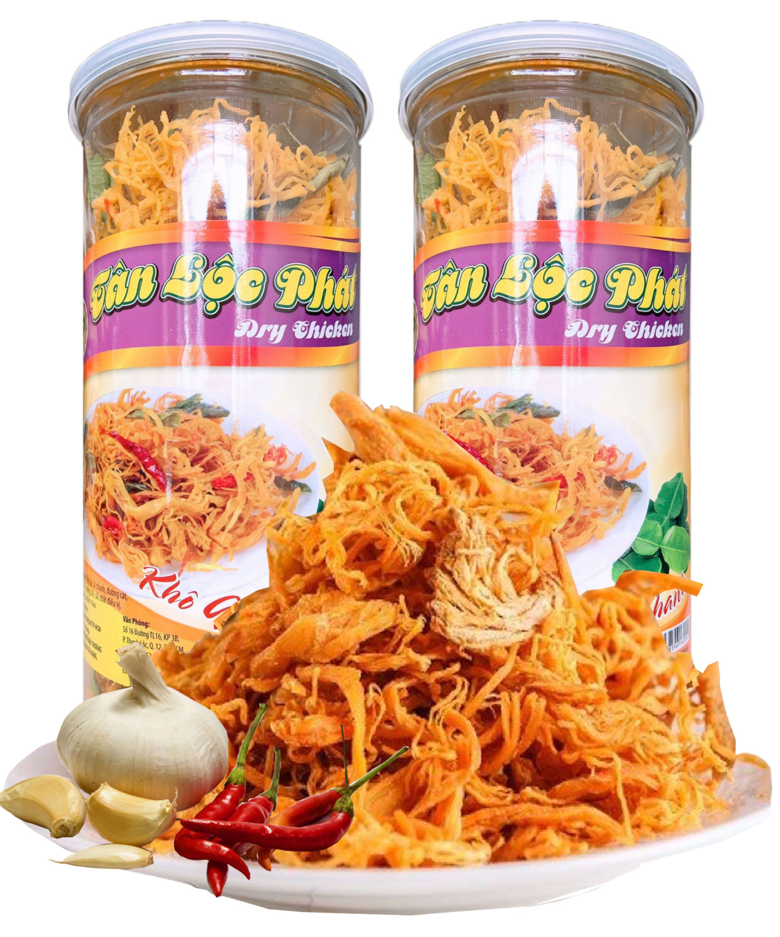 KHÔ GÀ BƠ TỎI ĐẶC BIỆT THƠM NGON CÓ CHỨNG NHẬN ATVSTP THƯƠNG HIỆU TÂN LỘC PHÁT (1KG GỒM 2 HỘP)