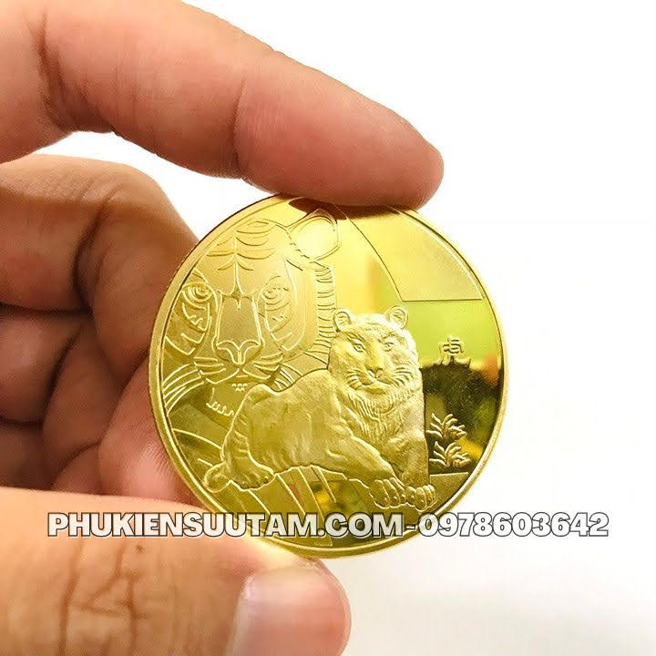 Xu 12 Con Giáp Tuổi Dần, đường kính: 4cm, màu vàng - SP005819