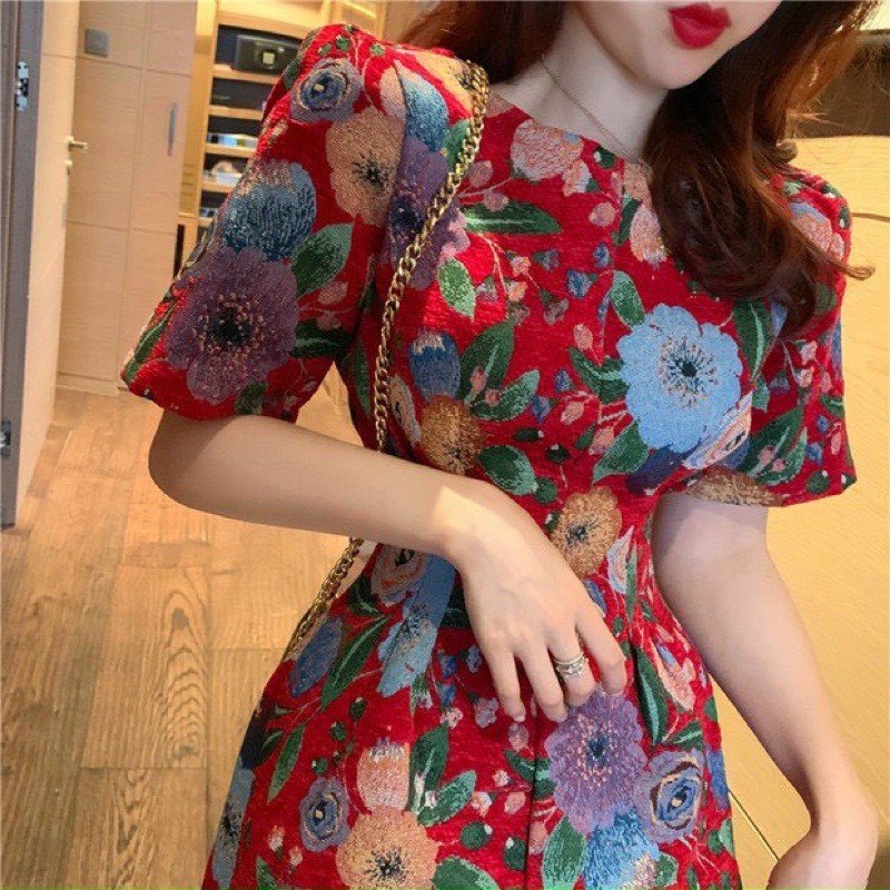 Đầm nữ dáng A hoa đào sắc màu DN557
