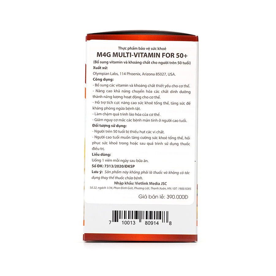 Viên Uống Bổ Sung Vitamin M4G Multi Vitamin For 50+ Cho Người Trên 50 Tuổi Olympian Labs Hộp 30 Viên