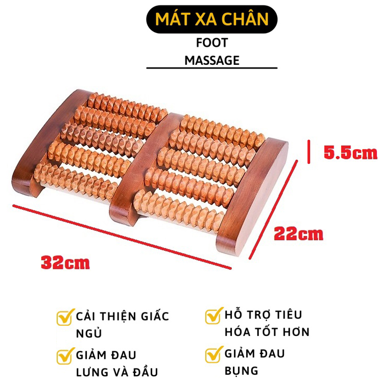 Bàn lăn gỗ massage chân 5 hàng đại