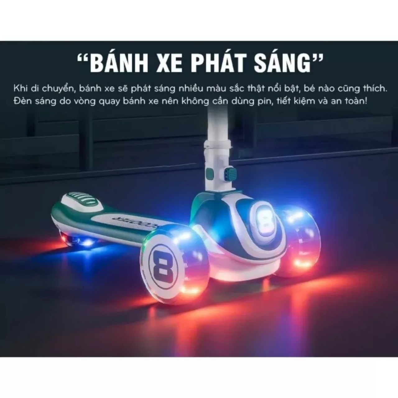 Xe Chòi Chân cho bé, Xe truợt Scooter cho bé 3 in 1, chính hãng, ba bánh phát sáng không pin, có nhạc vui nhộn, đủ màu