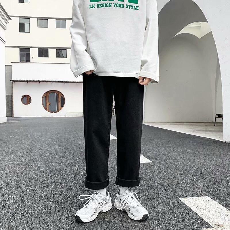 Quần bò, jean baggy nam, xanh + đen, ống suông rộng TR01, Style hàn quốc