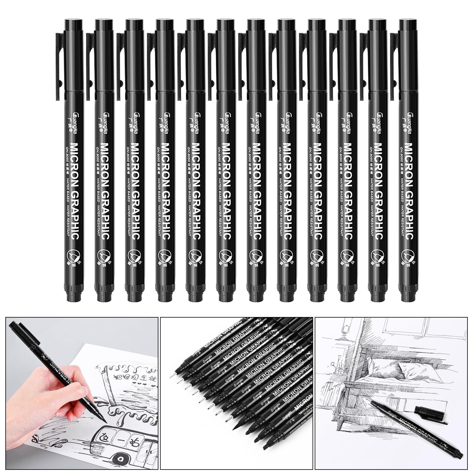 Fine Liner Pen Pigment Marker Waterproof Ink Sketching Manga 12pcs
