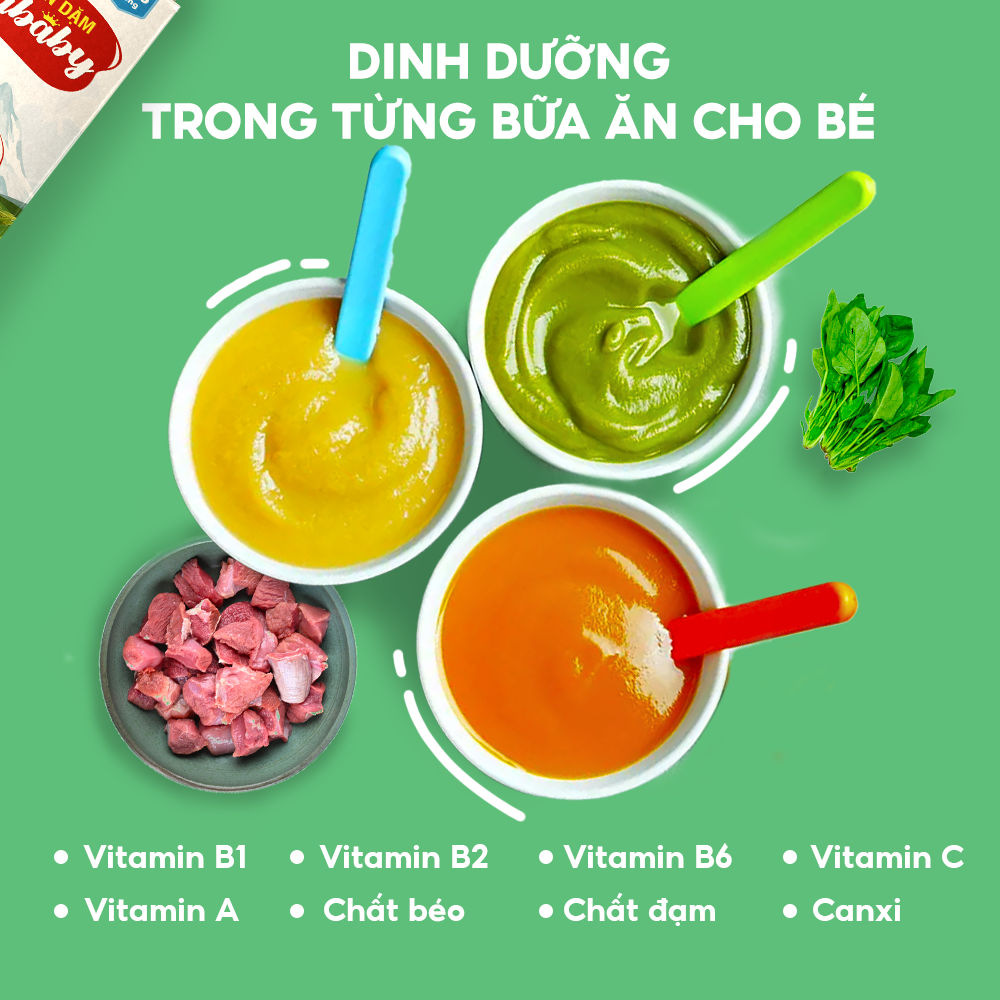 Bột Ăn Dặm Humababy Vị Thịt Heo - Bó Xôi - Hộp 10 Gói x 25g