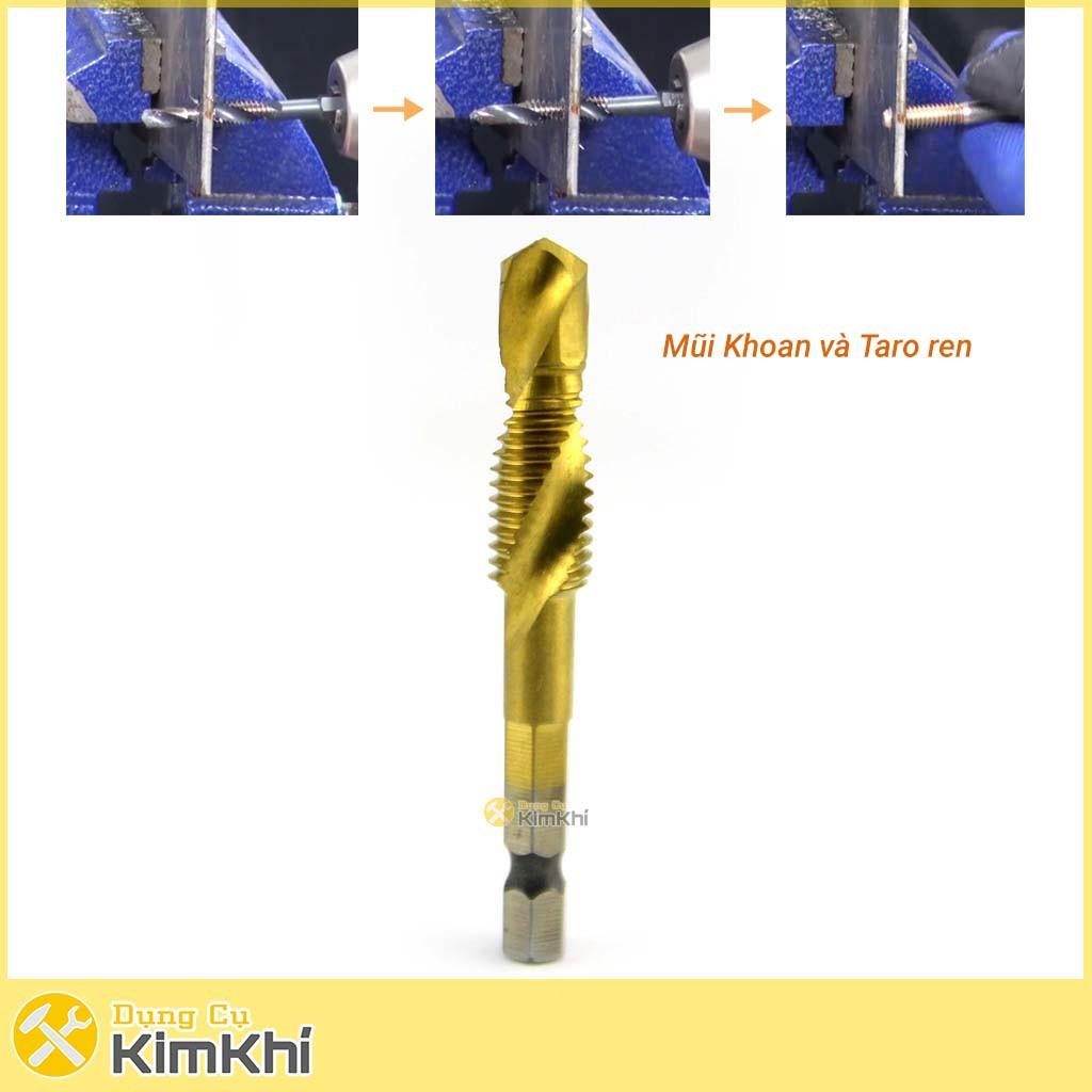 Bộ 6 mũi khoan Taro M3-M10 thép HSS 6542 phủ Titanium tạo ren inox, doa âm mũ vít