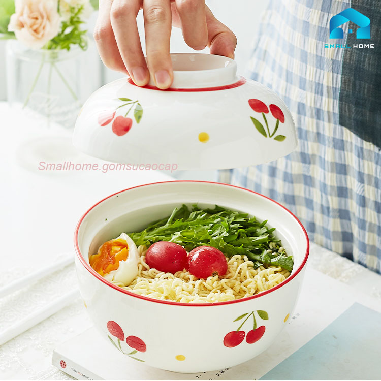 Bát mì tôm, bát hấp trứng có nắp đậy 6,5 inch đa năng phong cách Nhật Bản