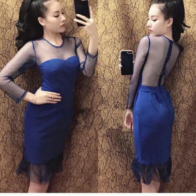 Đầm voan bi hở lưng chân váy đuôi cá