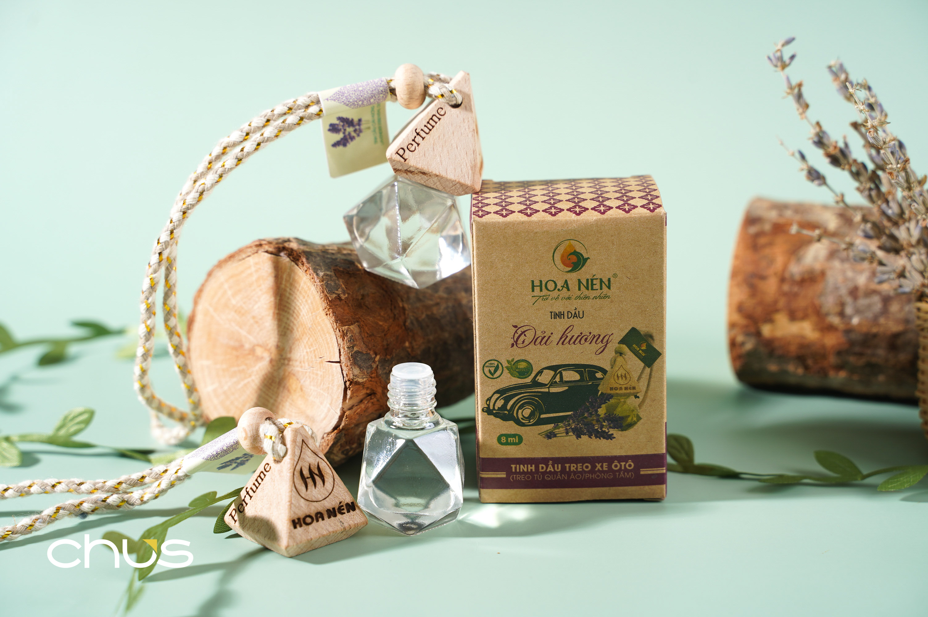 Tinh dầu treo Oải hương nguyên chất 8ml - Hoa Nén - Vegan - Thư giãn, làm thơm, chống say xe