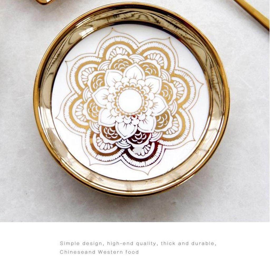 2X Nordic Style Ceramic Small Dishes Circle Trinket Tray Gold Trim Style-02