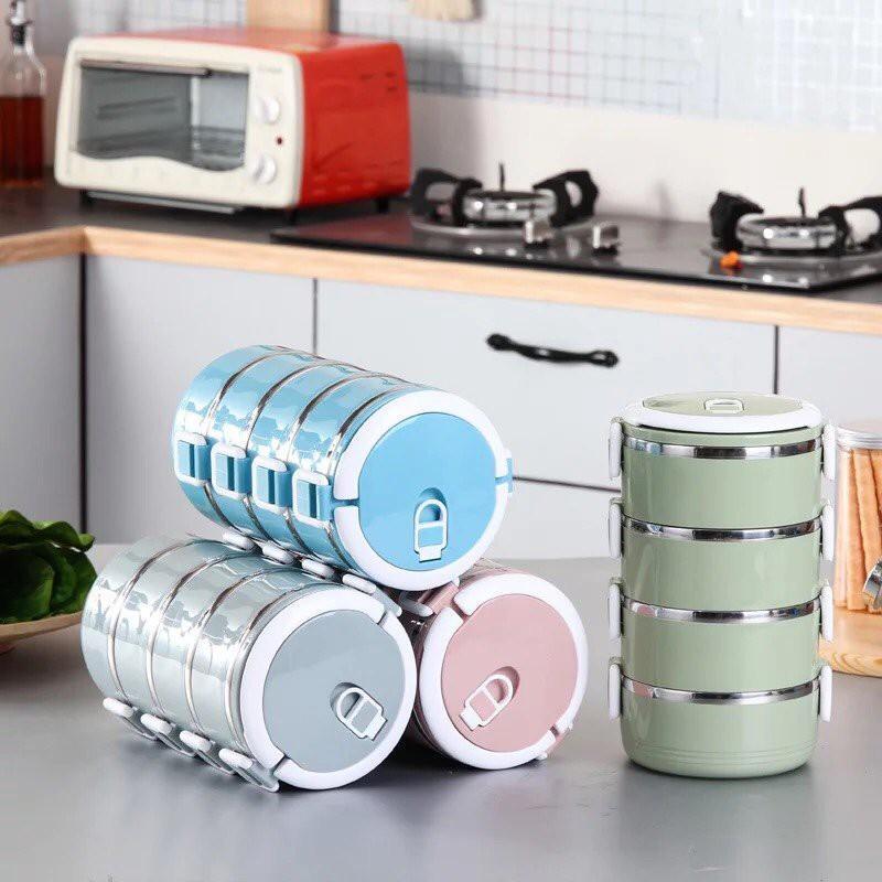 Cặp Lồng Văn Phòng, Hộp Cơm Văn Phòng Giữ Nhiệt Lúa Mạch 4 Tầng, Ruột Inox - Miễn Phí Vận Chuyển