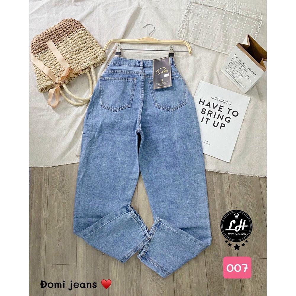 Quần bò nữ -  baggy jean nữ trơn Lê Huy Fashon cạp cao màu xanh nhạt MS 007
