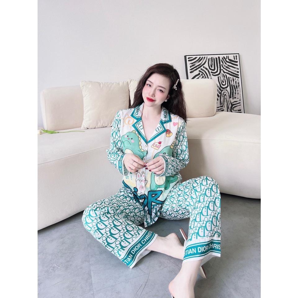 Bộ pyjama dài tay - Lụa xước ánh kim cao cấp  - ĐẢM BẢO GIỐNG HÌNH 100%