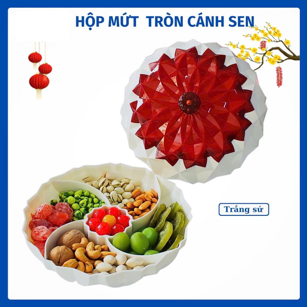 Hộp Đựng Bánh Mứt Tròn Cánh Sen 5 Ngăn Kiểu Dáng Sang Trọng Hàng VNCLC