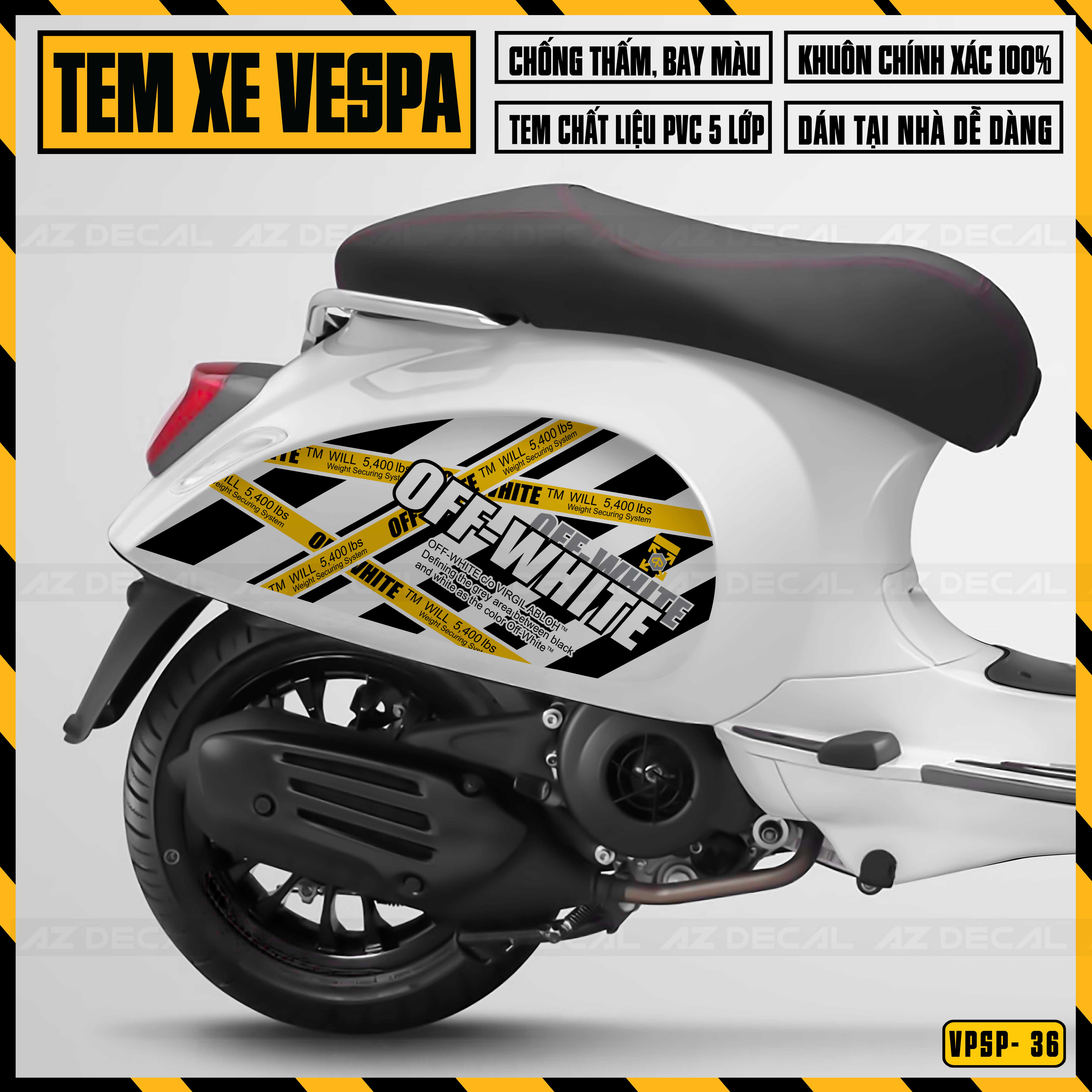 Tem Chế Xe Vespa Sprint / Primavera Mẫu Off-White Nghệ Thuật | VP36 | Decal Rời Dễ Dán, Chống Nước, Chống Phai Màu