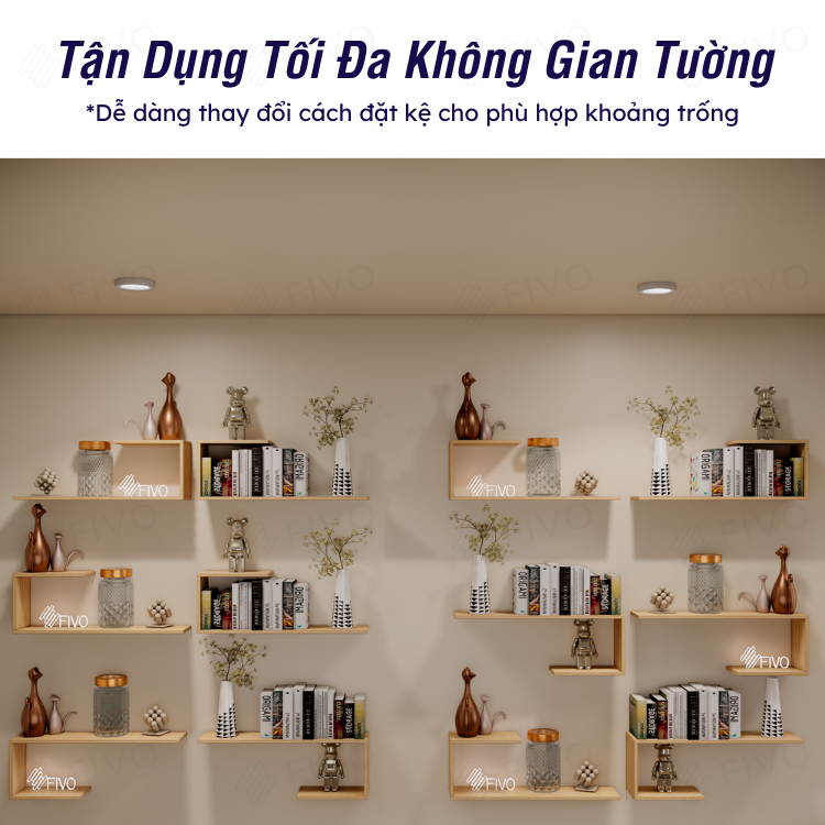 Kệ Gỗ Treo Tường Chữ J FB42 FIVO Gỗ MDF Lõi Xanh Chống Ẩm, Thiết Kế Âm Tường, Đa Dạng Cách Trang Trí, Chịu Lực Tốt Giá Rẻ