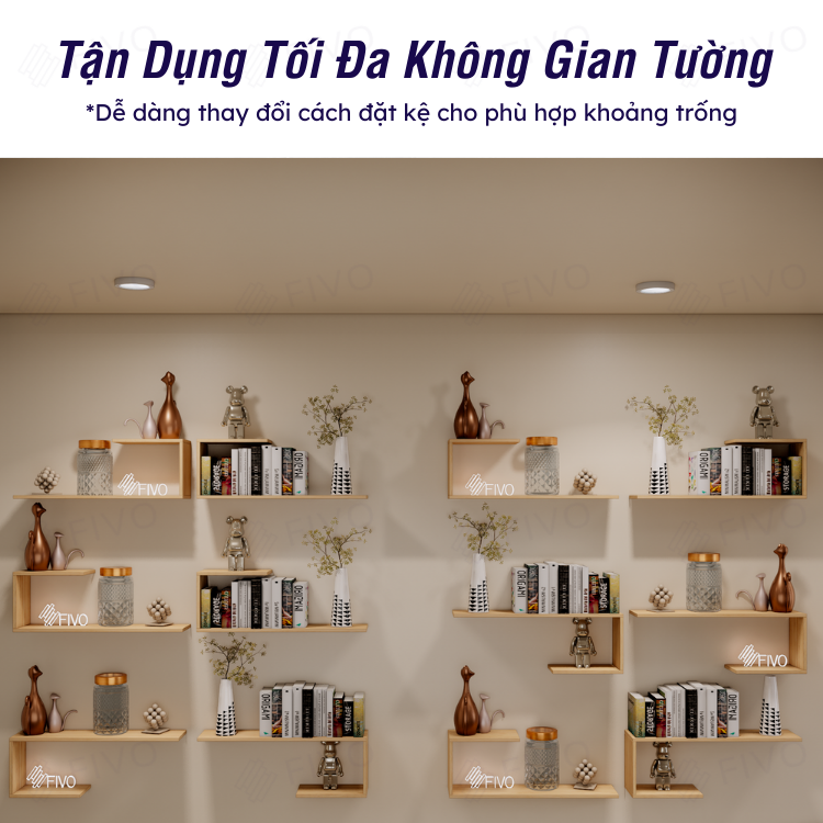 Kệ Gỗ Chống Ẩm Treo Tường Chữ J FIVO FB42 Thiết Kế Âm Tường, Đa Dạng Cách Trang Trí, Chịu Lực Tốt Giá Rẻ