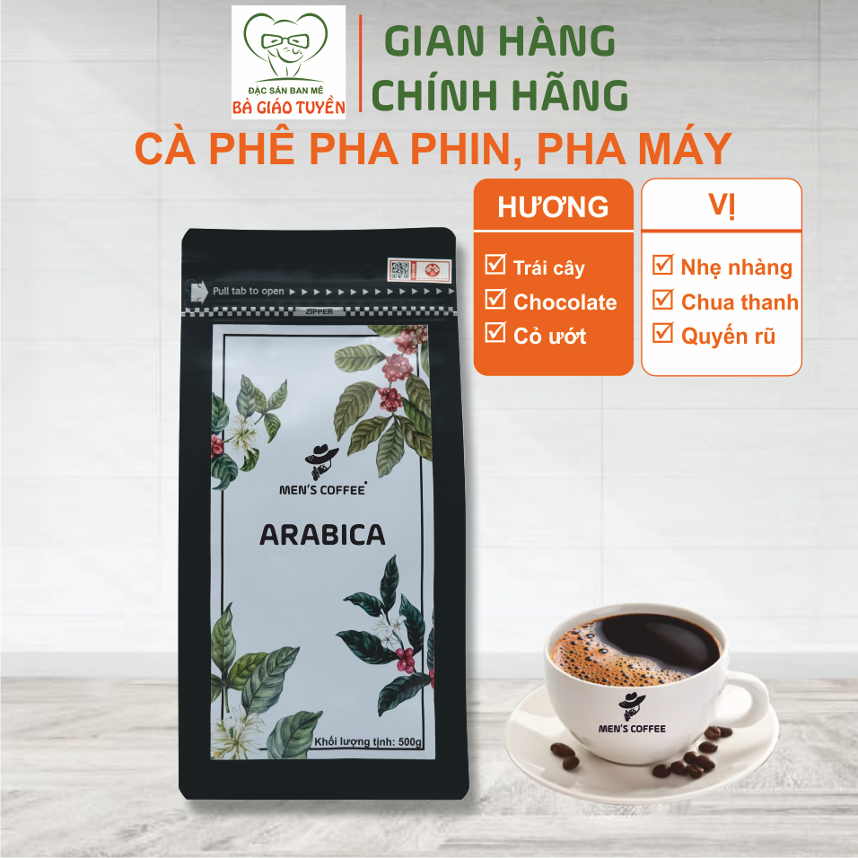 Cà Phê Men's Coffee Dòng ARABICA Thượng Hạng Cầu Đất – Lâm Đồng. Vị Chua Thanh, Nhẹ Nhàng, Mùi Thơn Quyến Rũ. Gói 500gr