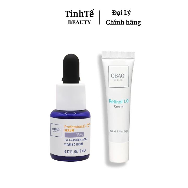 Combo sản phẩm trị thâm nám, sáng da chống lão hóa Obagi Retinol 1.0 (5g) và Obagi Professional C Serum 15% (5ml)