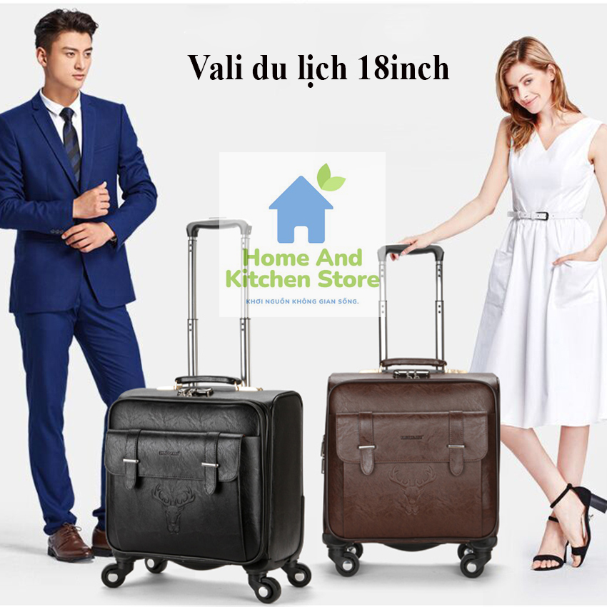 Vali công tác 18inch cho chuyến đi ngắn ngày - vali doanh nhân bằng da bánh xe xoay 360 - vali du lịch 18inch