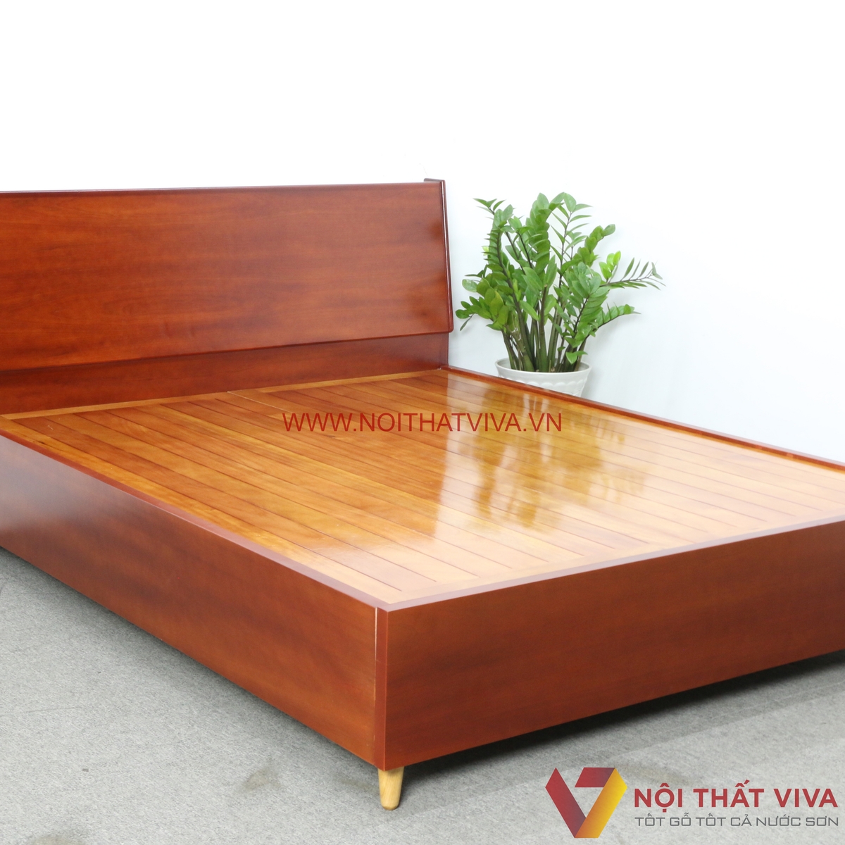 Giường Ngủ Gỗ Tự Nhiên Đẹp Màu Xoan Đào Chân Cao Bền Bỉ Giá Rẻ