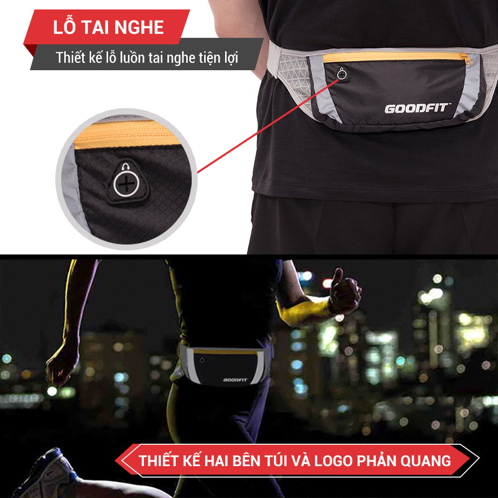 Túi đeo hông, đai chạy bộ nhiều ngăn chống nước, có phản quang Goodfit GF102RB