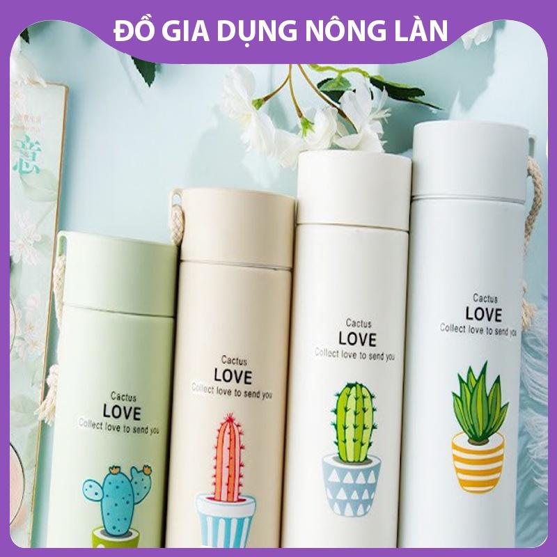 Bình đựng nước lõi thủy tinh họa tiết xương rồng dễ thương dung tích 400ml - Bình giữ nhiệt họa tiết xương rồng NL Shop