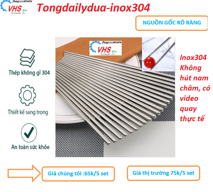 Combo 10 chiếc đũa INOX 304, khắc laser chống trượt,  rửa bằng tay và máy rửa bát. Chopstick stainless steel (SUS304).